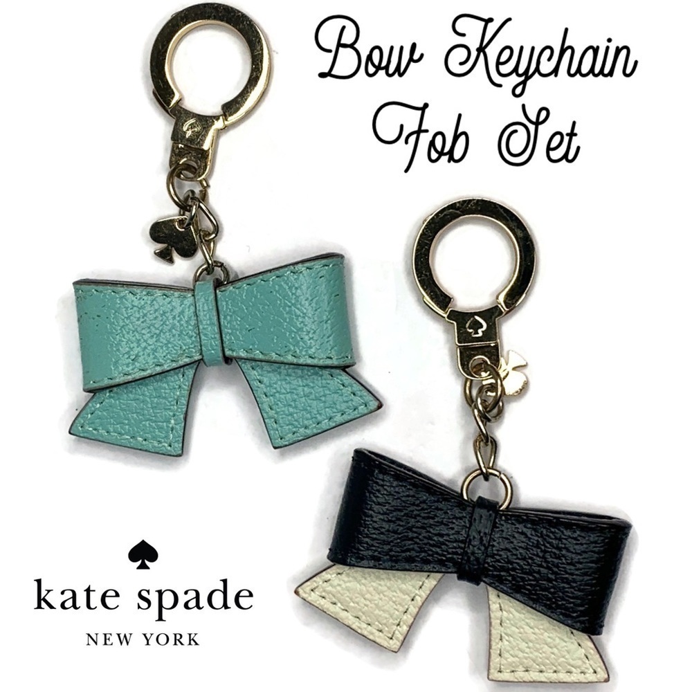 Kate Spade Vintage Bow Keychain Fobs Blue Navy EUC